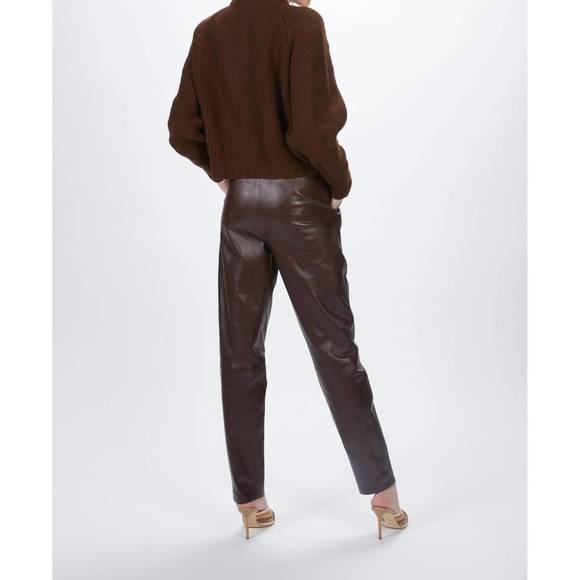 NEW ZEYNEP ARCAY pleated leather pants in plum - Picture 3 of 6